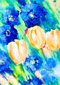 Blaue Blumen in Acryl Ausschnitt